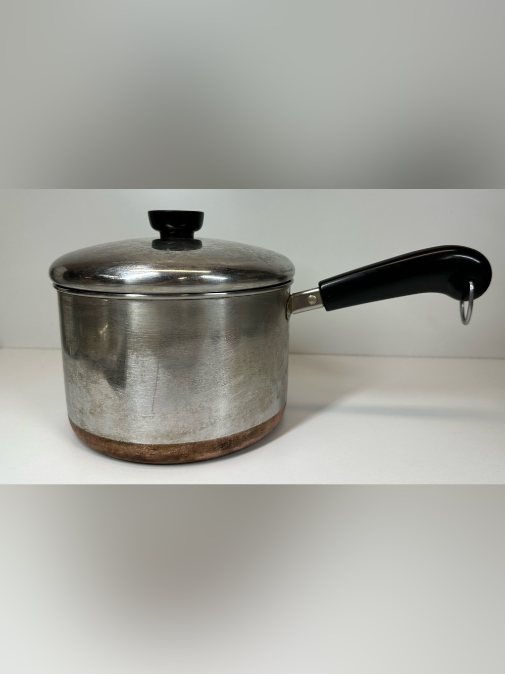 Vtg 1801 Revere Ware 3 QT Sauce Pan Pot Copper Clad Bottom w/Lid Clinton Ill USA